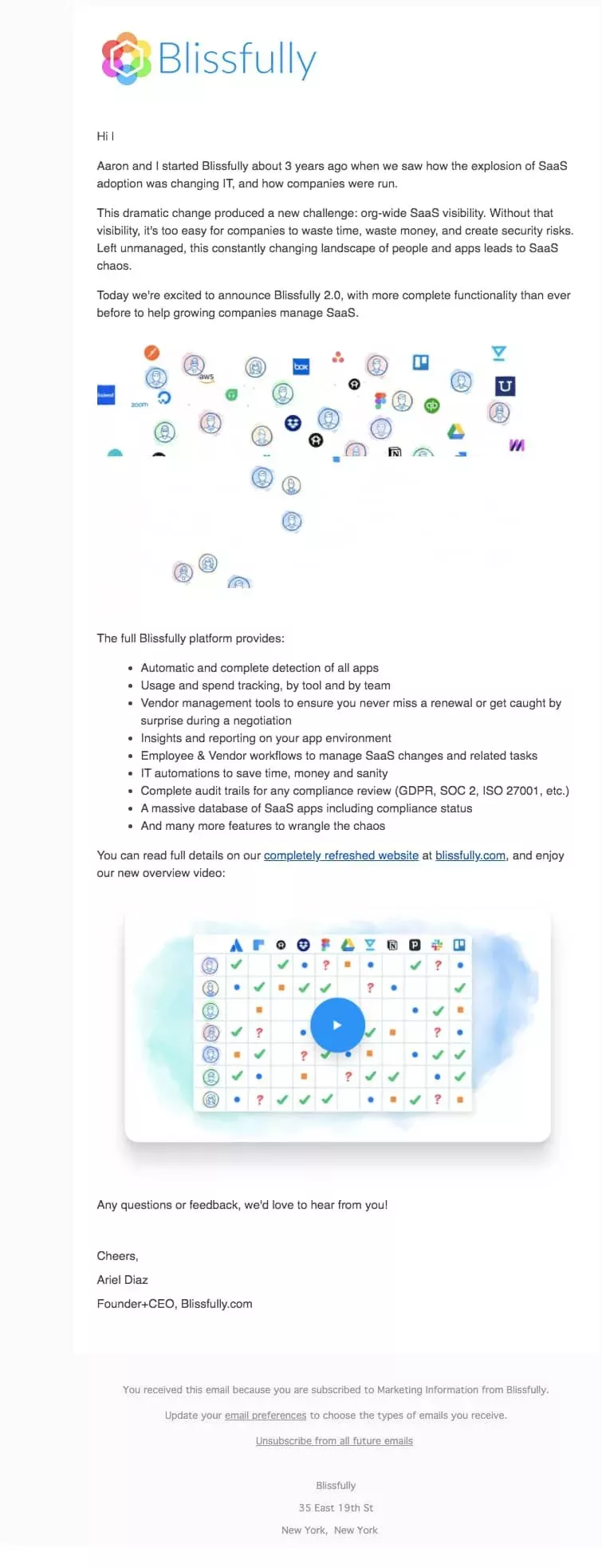 New product release emails: Blissfully