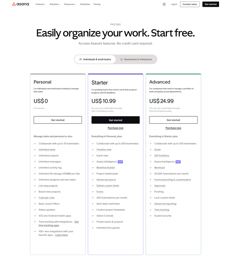 Asana pricing