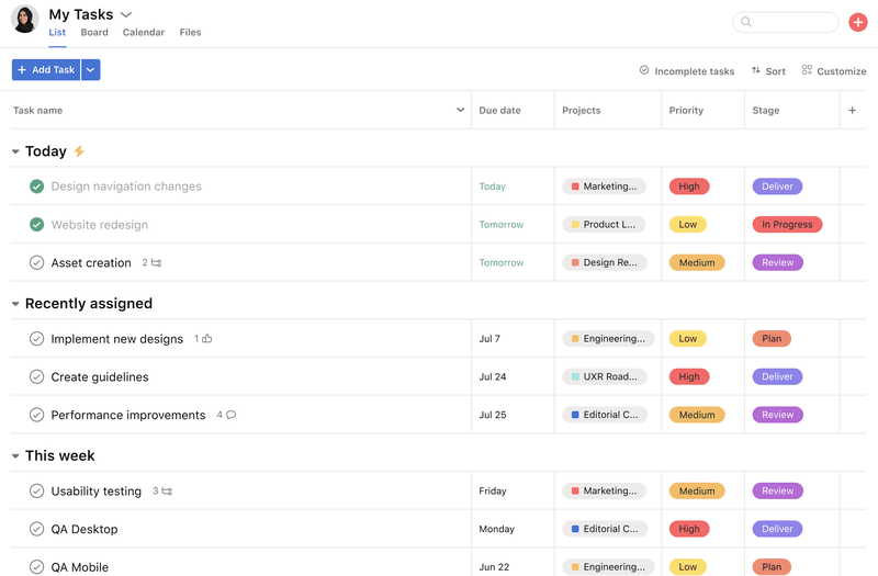 Product management software: Asana