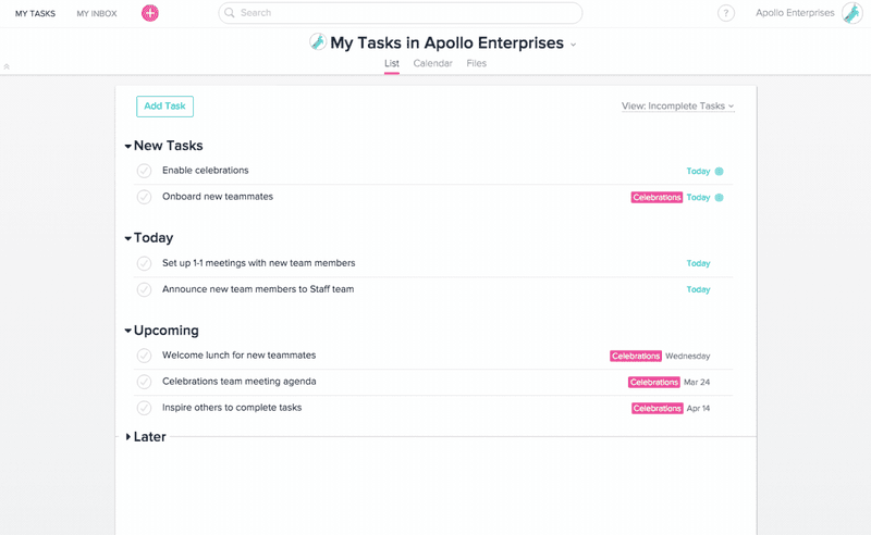 SaaS onboarding best practices: Use gamification to motivate users Source: Asana