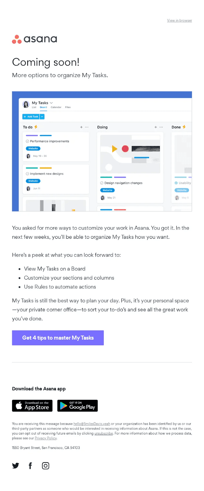 Asana My Tasks feature launch