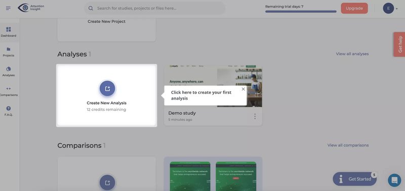 A screenshot of Attention Insight use of interactive walkthoughs