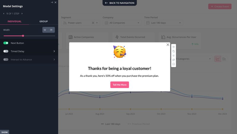 An example of a pop up rewarding a customer, an element of b2b loyalty programs