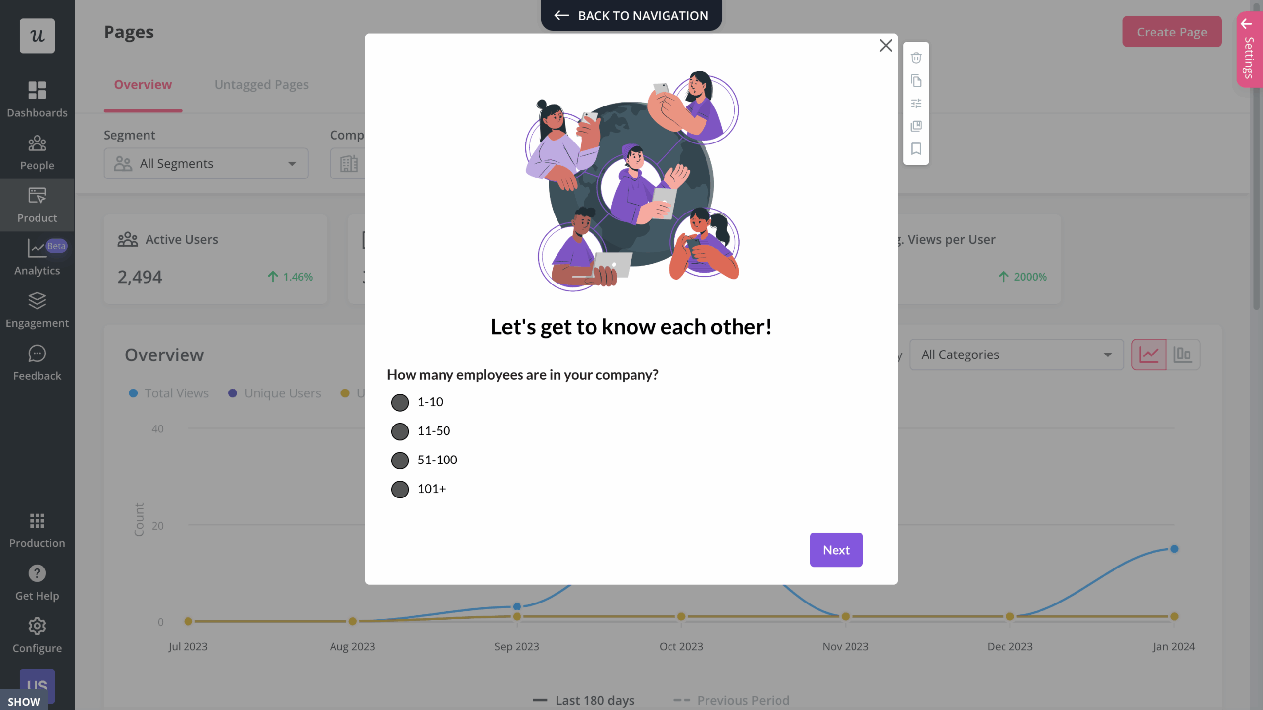 Welcome screen built with Userpilot