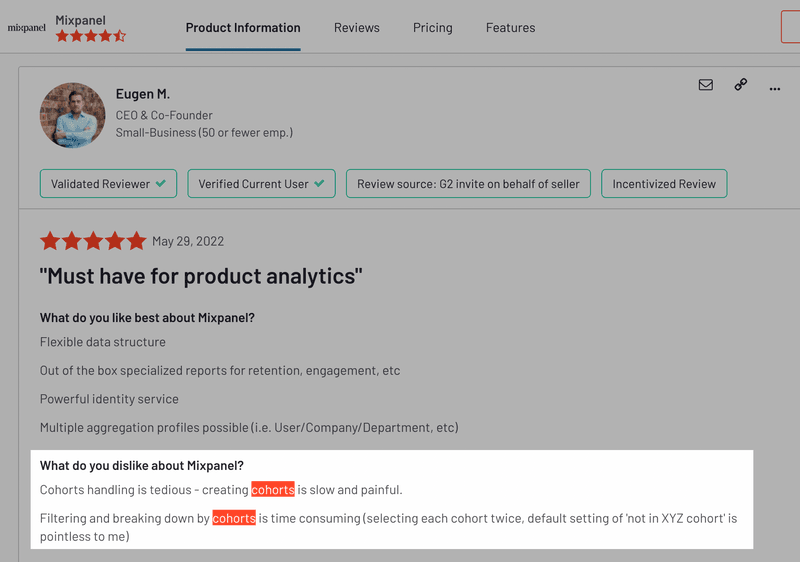 Mixpanel cohorts review