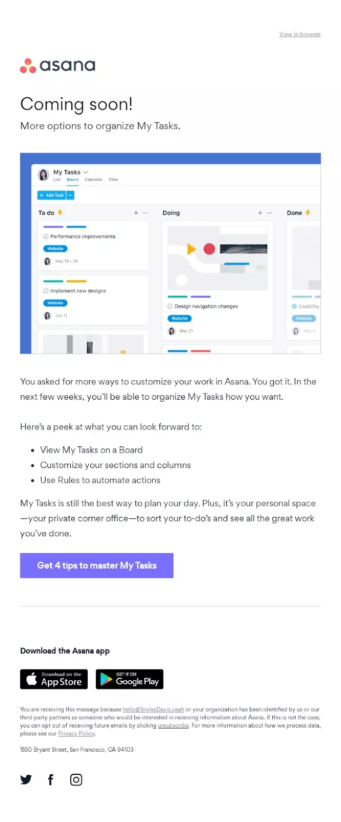 New product release emails: Asana