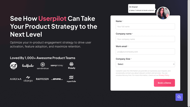 Userpilot demo booking page