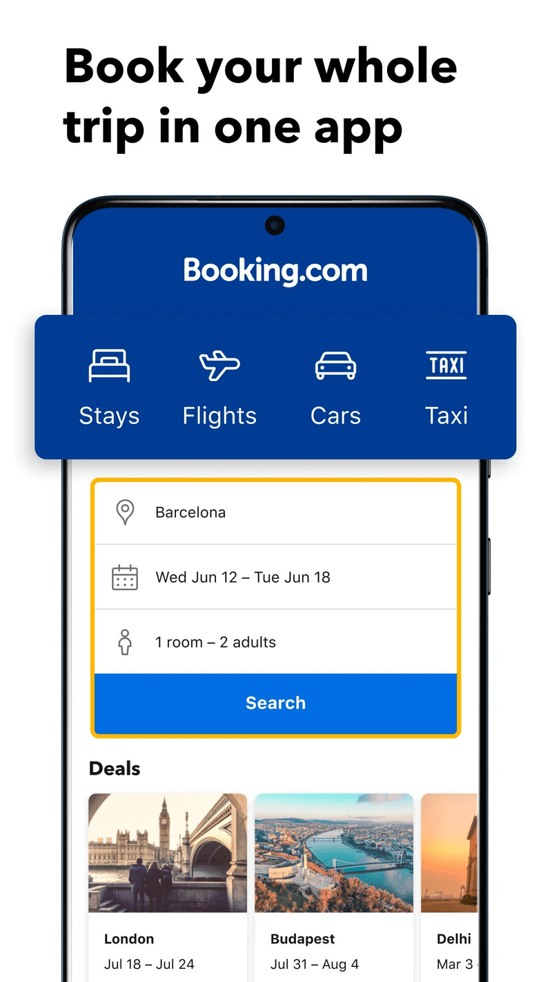 Booking.com uses affiliate service recommendations to increase app revenue.