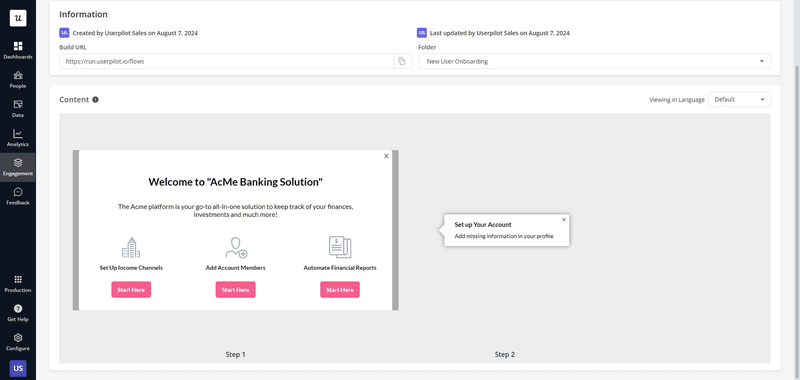 A branched onboarding welcome screen created in Userpilot