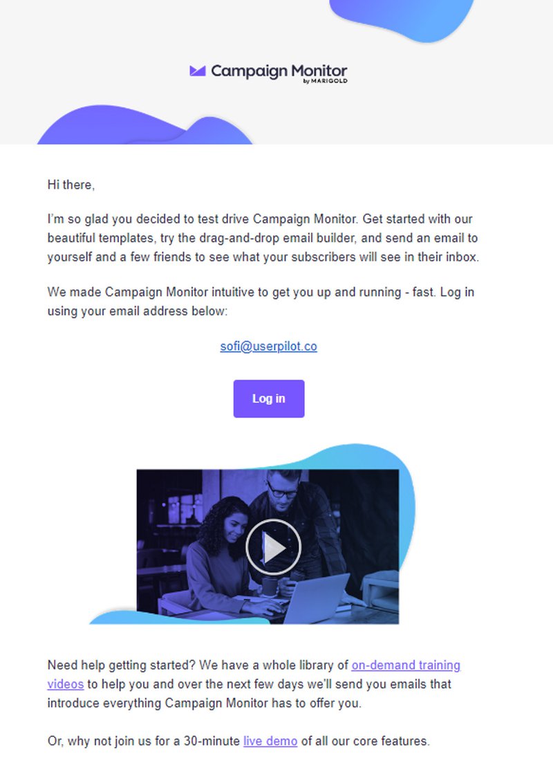 A screenshot of campaign monitor's onboarding emails