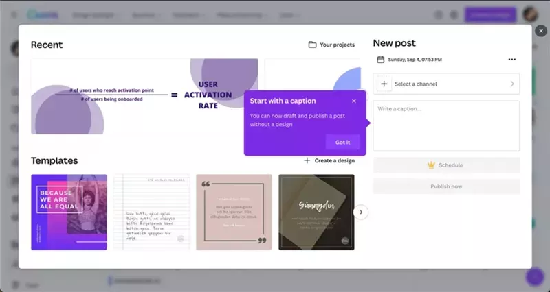 Canva onboarding tooltip