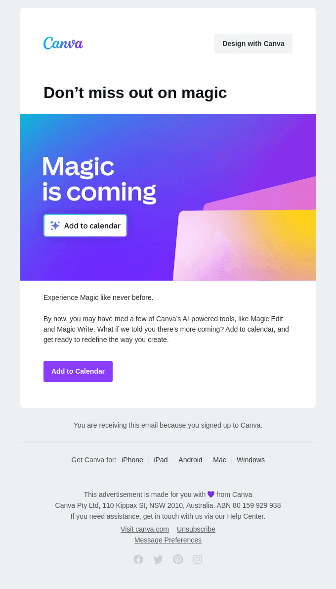 New product release emails: Canva
