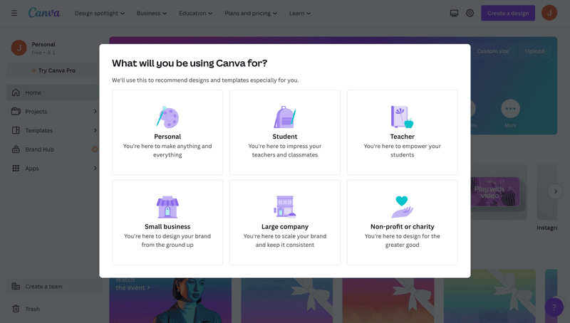 canva welcome survey use case and role