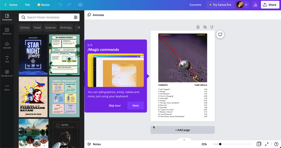 An animation of the tooltips that Canva uses as an onboarding ux examples