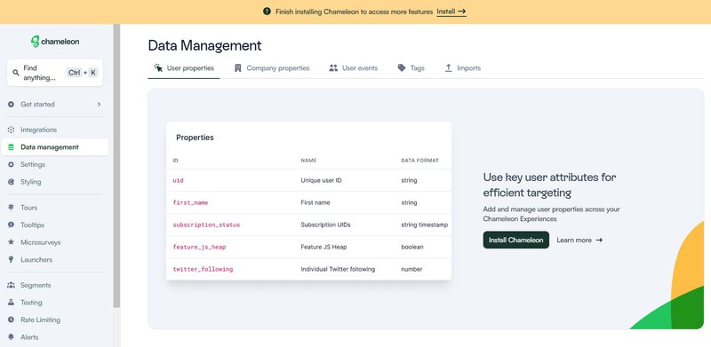 Screenshot of Chameleon dashboard