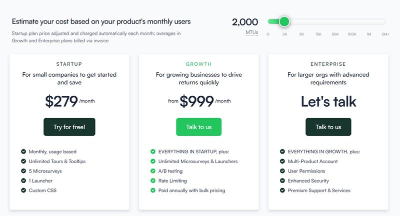 Screenshot of pricing
