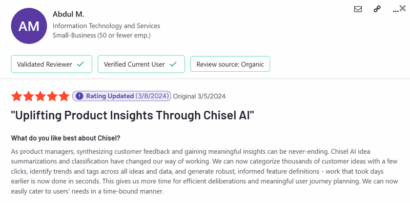 Chisel customer review.