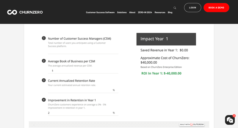 ChurnZero pricing calculator page