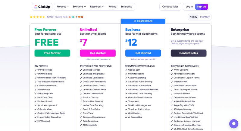 ClickUp pricing page