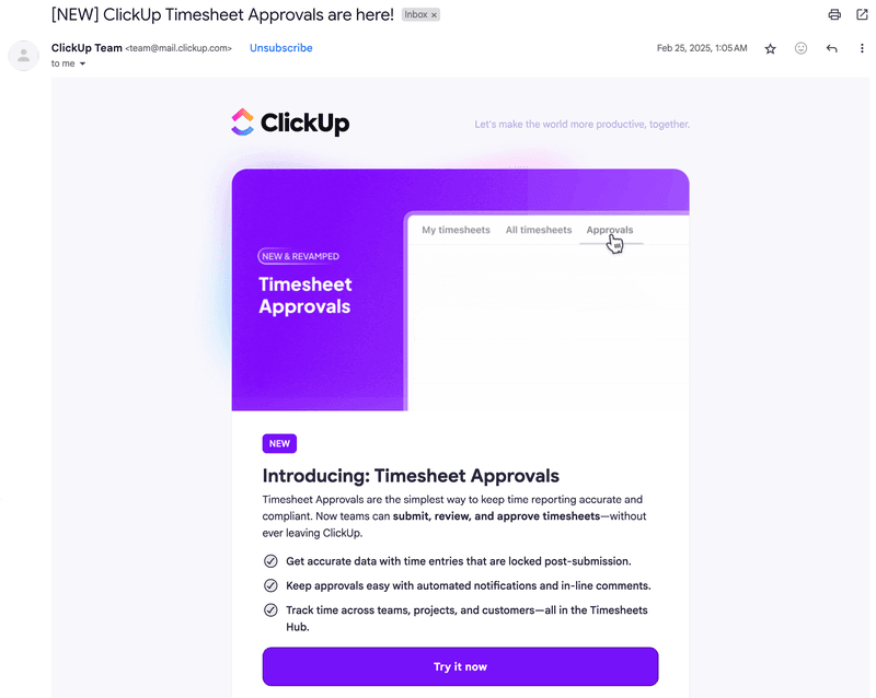 Product updates email example.