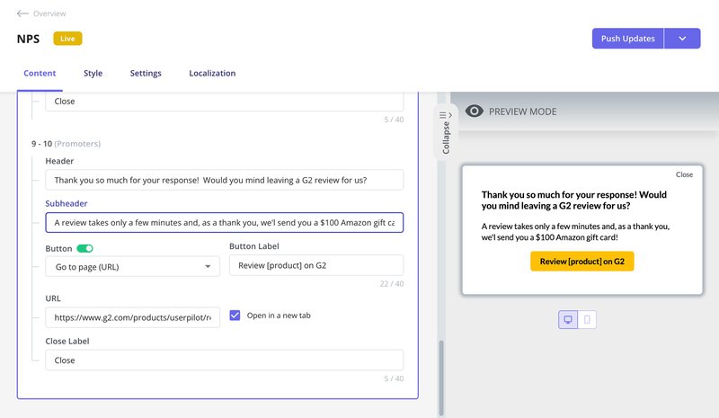 No-code surveys in Userpilot