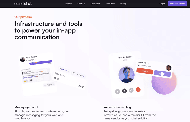CometChat provides in-app Chat & Messaging and Voice and Video Calling features.