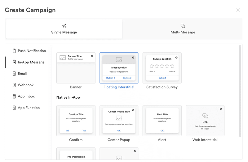 You can create personalized in-app messaging campaigns for your audience.