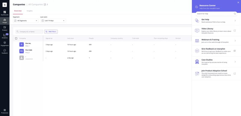 An example of a resource center that you can build in Userpilot