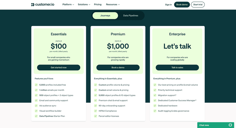 Customer.io pricing page