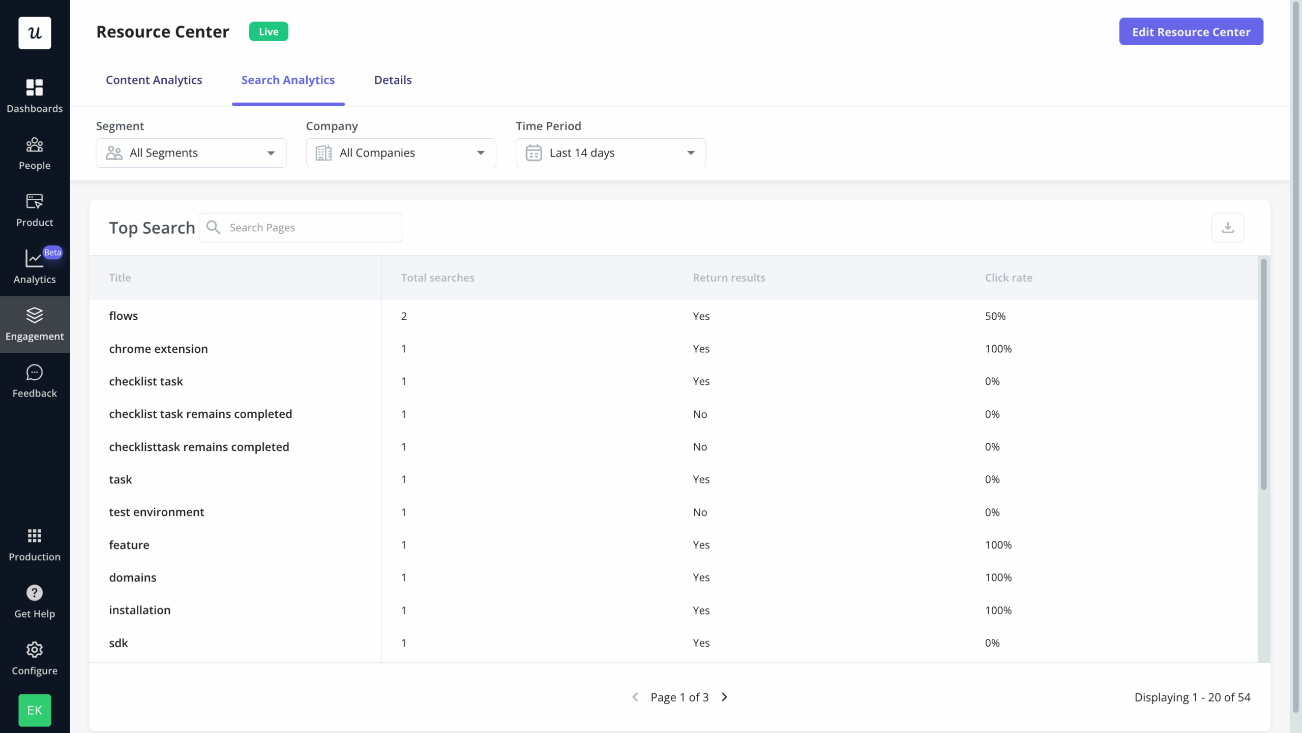 Search analytics in Userpilot