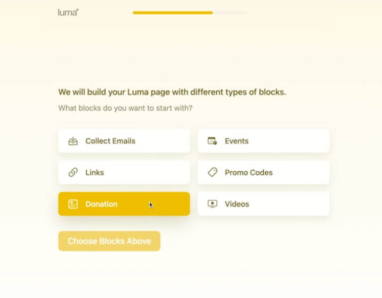 Users are led to a page where they choose how they want to build their page.