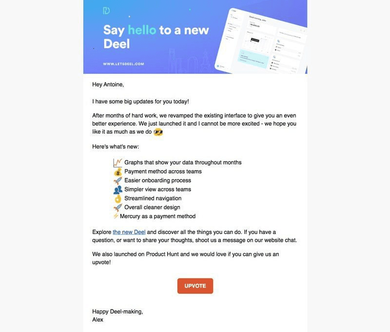 Deel product launch email