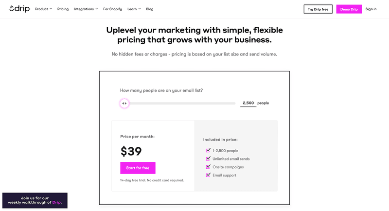 Drip pricing plans