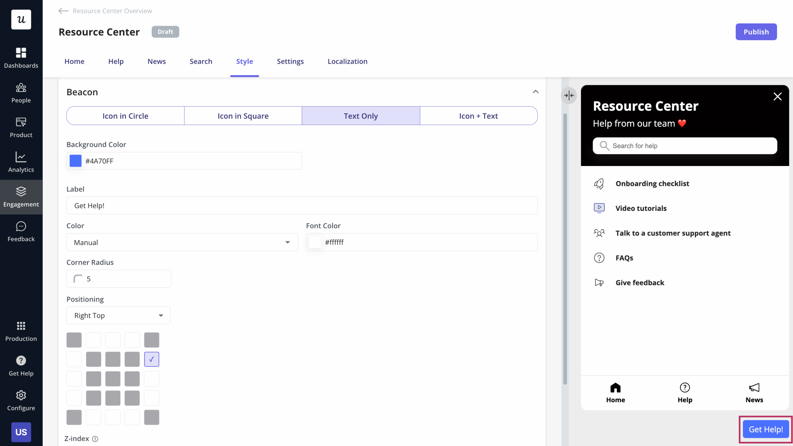 Example of a “Get Help” widget beacon.