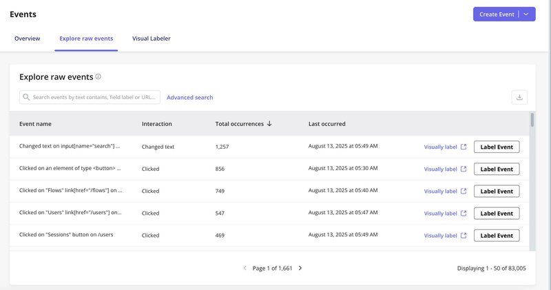 Userpilot event explorer