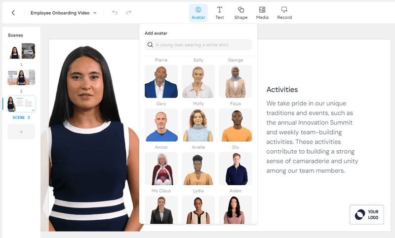 Example of SaaS video onboarding tool: Synthesia.