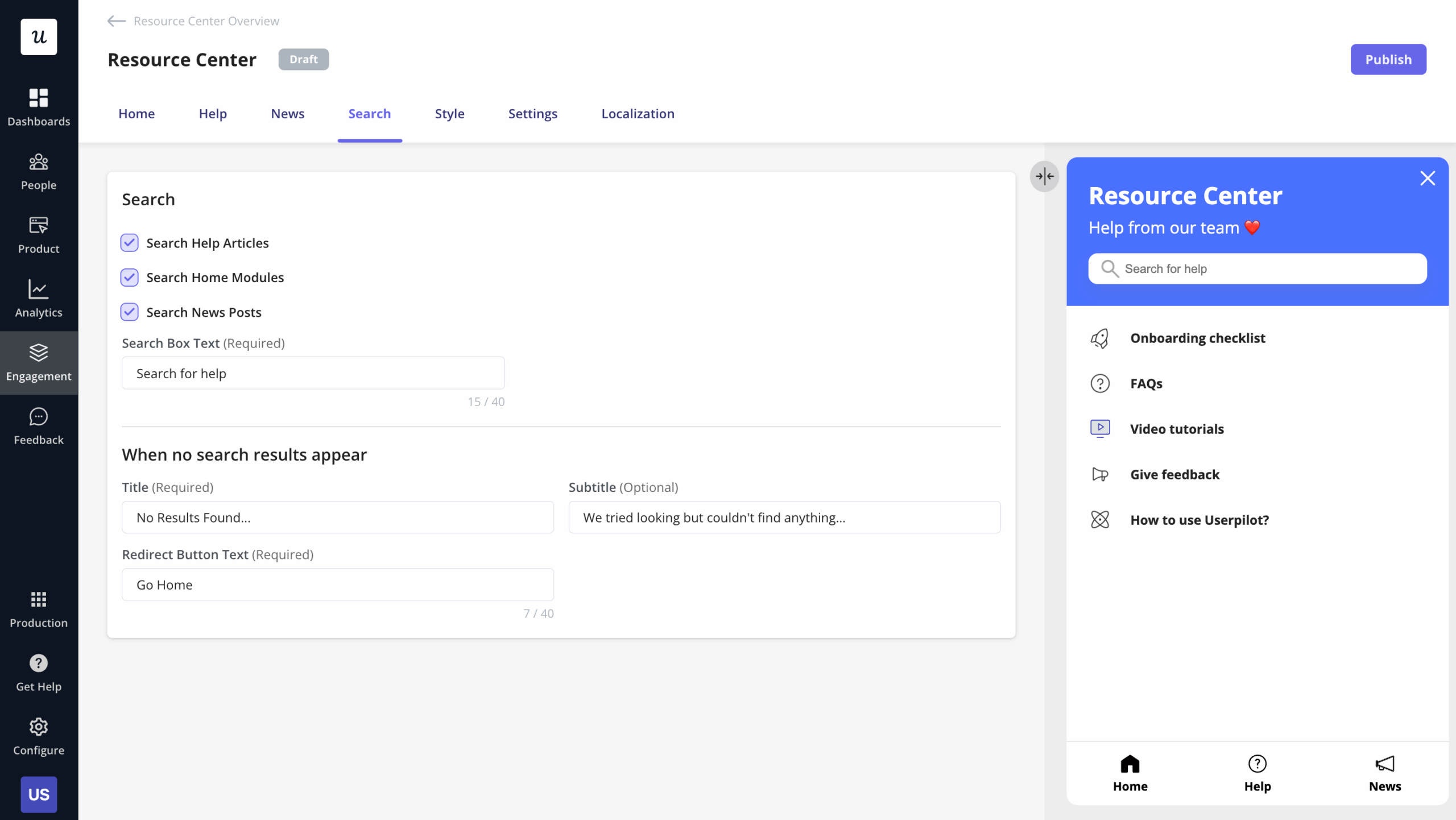 Enabling the search functionality
