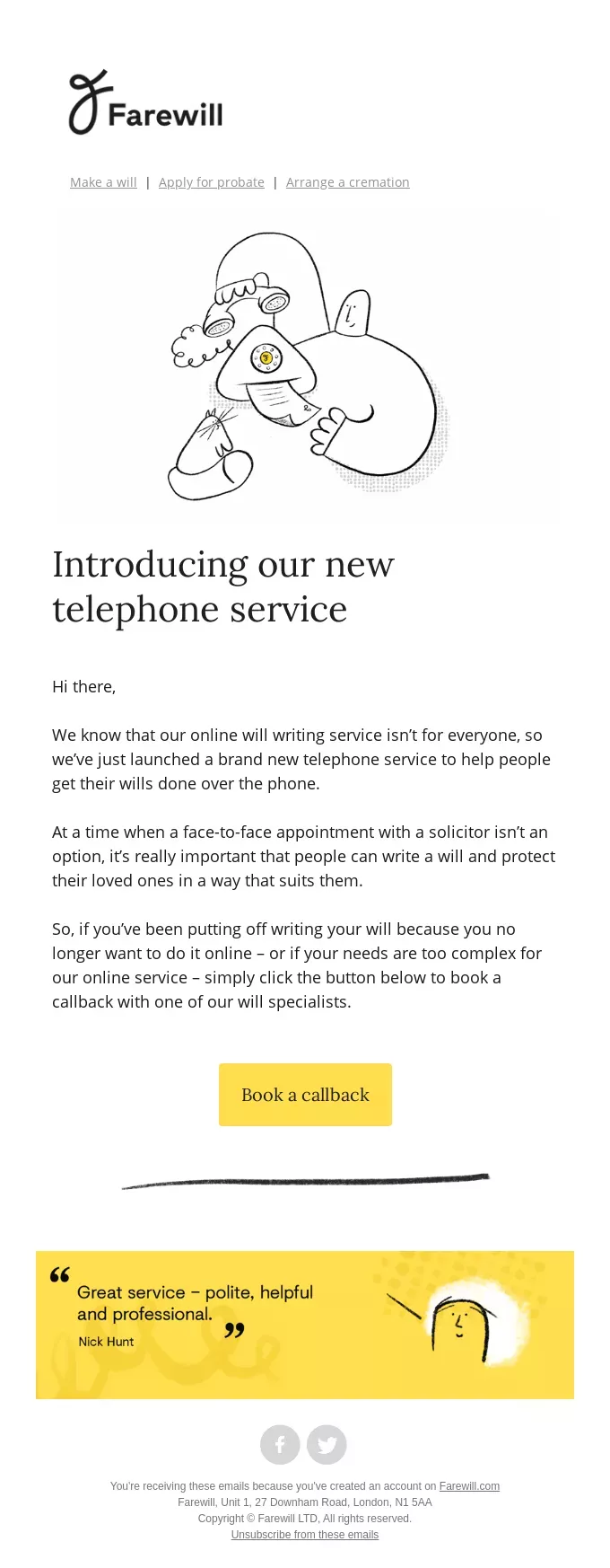 New product release emails: Farewill