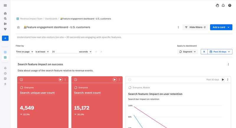 Fullstory feature engagement dashboard
