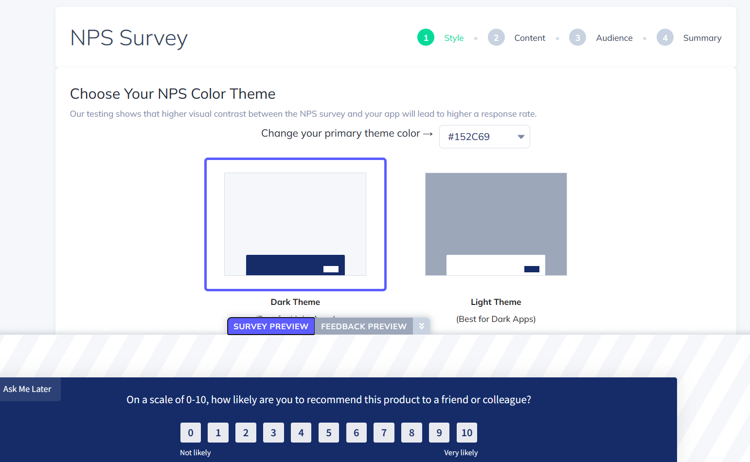 Appcues' NPS survey template editor