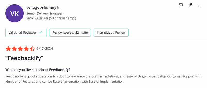 Feedbackify review on G2.