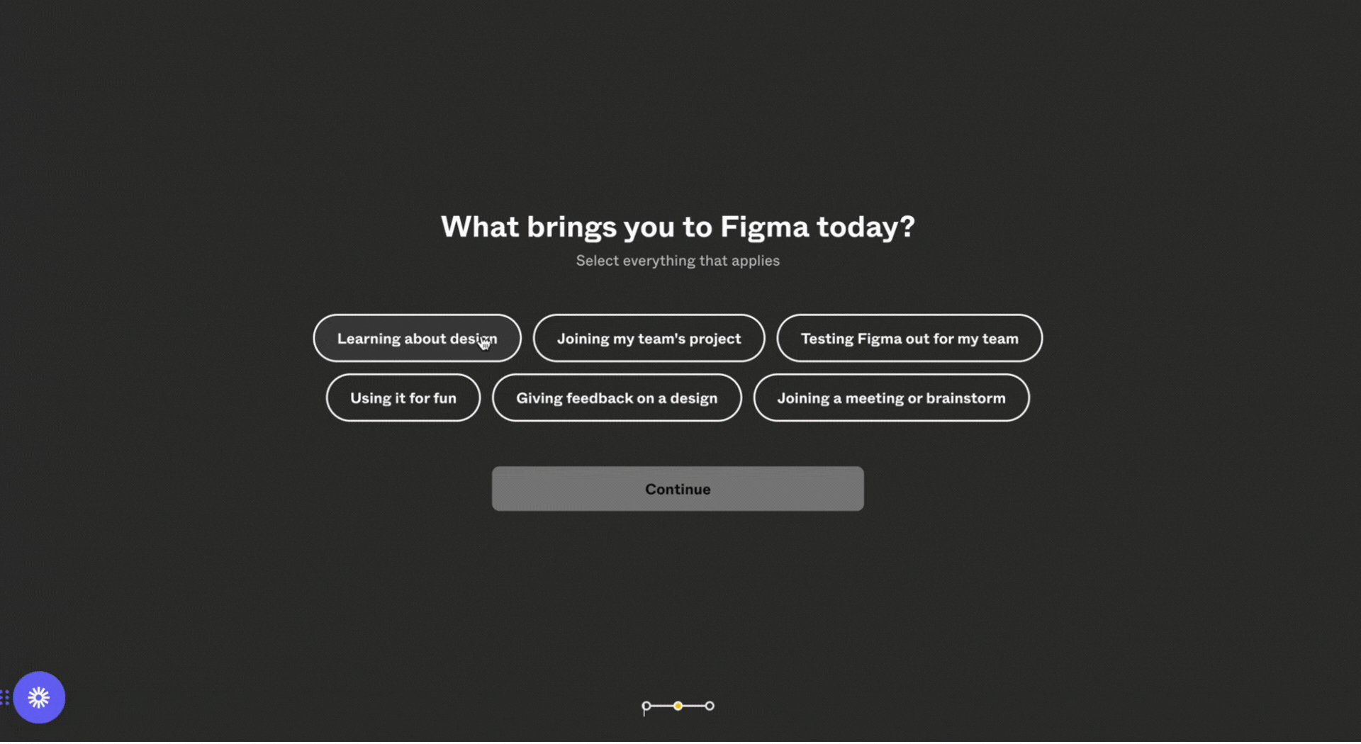 An animation of the user onboarding in Figma