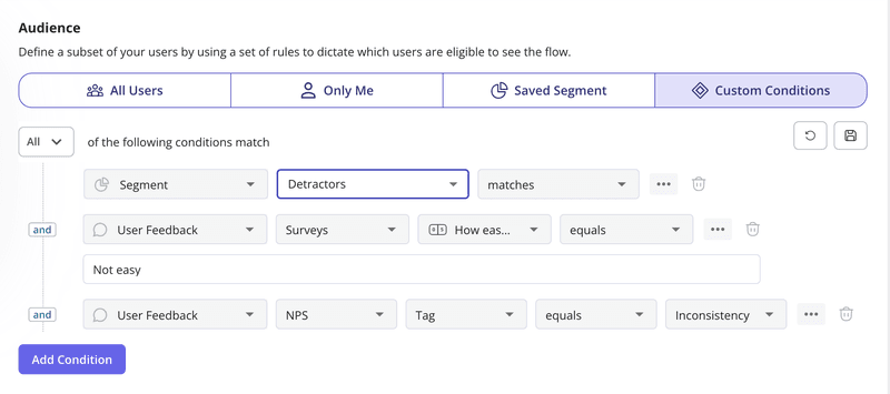 Build segments based on custom conditions on userpilot