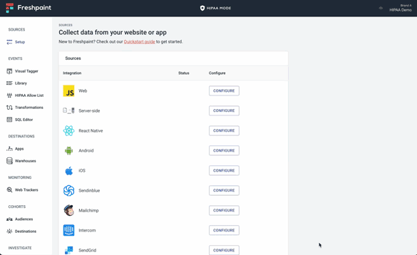 Freshpaint configuration options for collecting data