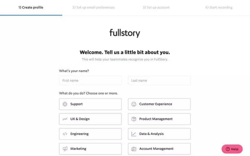 A screenshot of fullstory user onboarding showing a progress bar to prevent a bad user onboarding experience