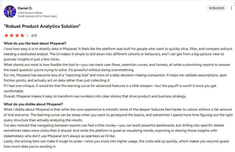 Mixpanel reviews on G2