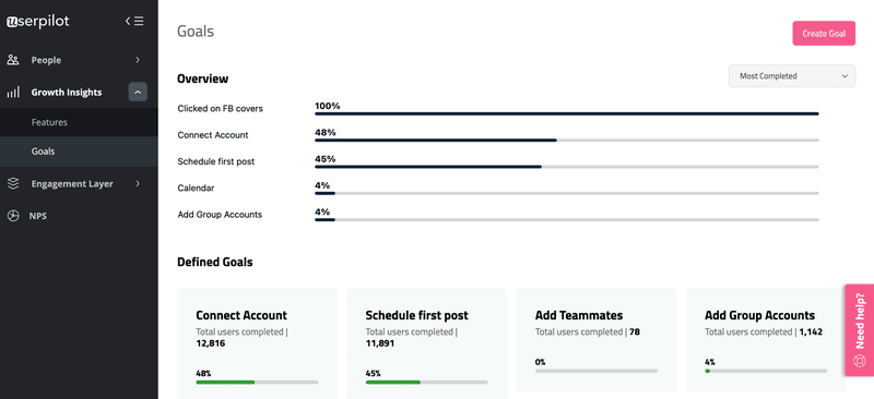 Screenshot of Userpilot goals