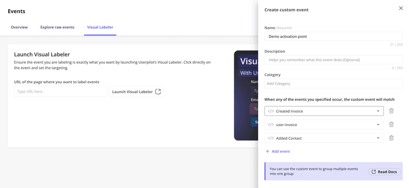 grouping events in Userpilot