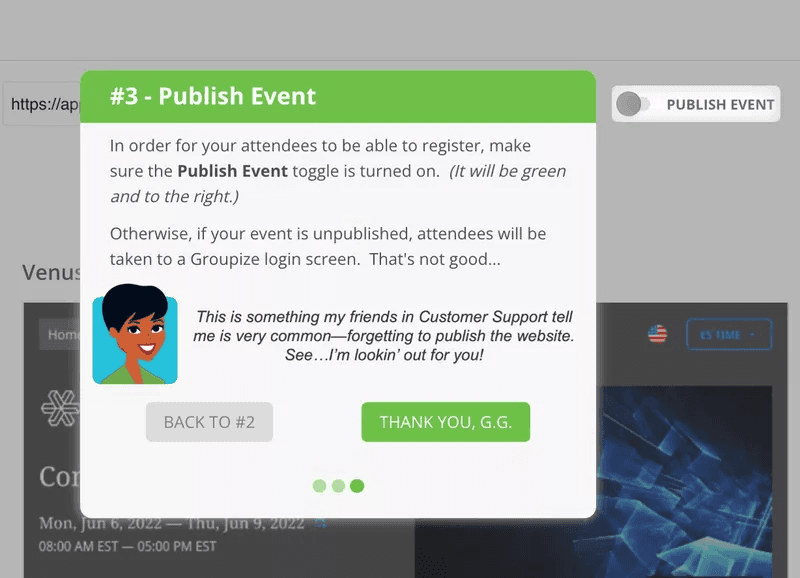 Groupize’s onboarding flow.