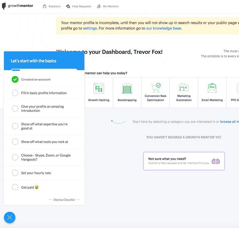 growthmentor's customer onboarding checklist